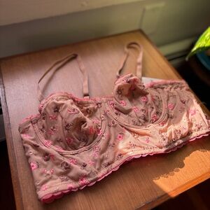 Bundle: NWT Aerie Floral Embroidered Unlined Balconette 34B & Crochet Bralette